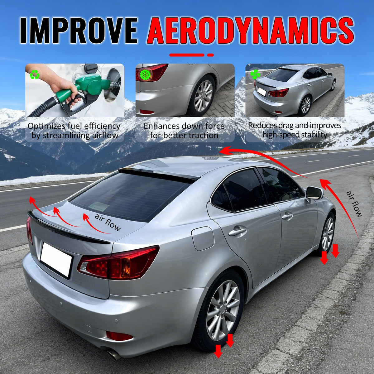 2006-2013 Lexus IS250/IS350 XE20 & 2008-2013 IS F Sedan 4-Door Rear Roof Top Window Spoiler Wing Added on OE Style Gloss Black ABS Plastic
