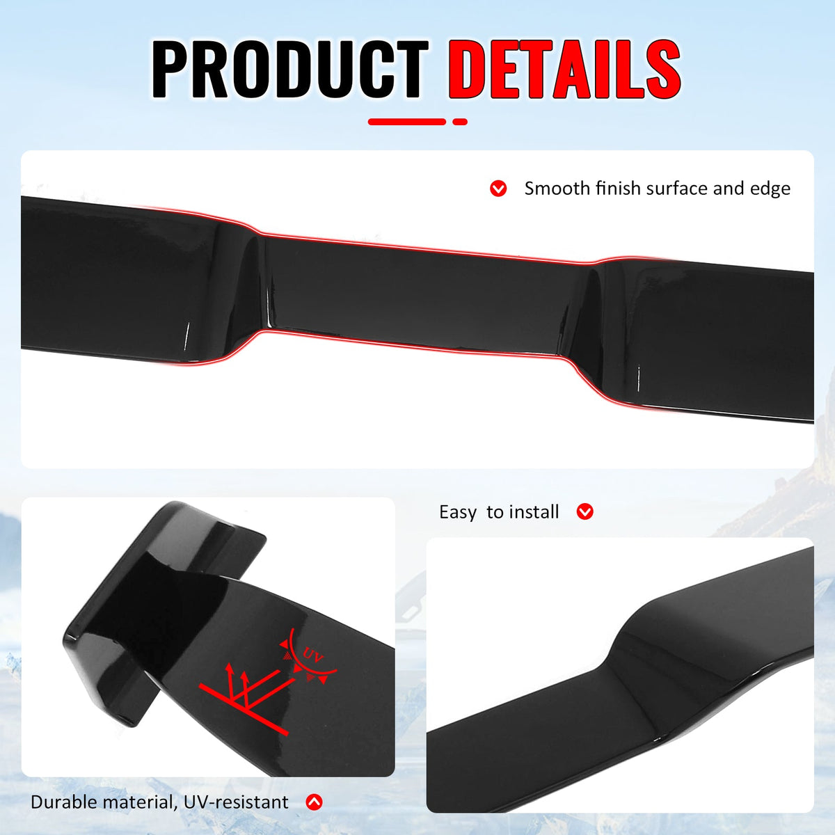 2020-2026 Land Rover Defender 90/110/13 IKON V2 Style Gloss Black ABS Rear Window Roof Spoiler Roofline Windshield Visor Wing