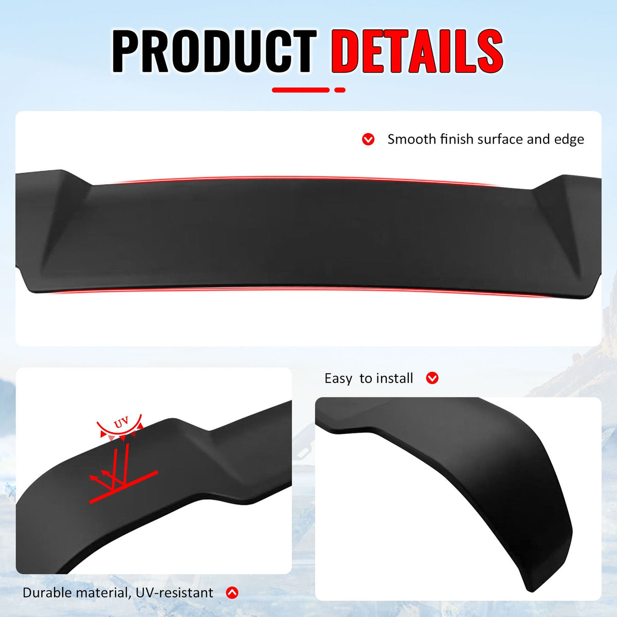 Roof Spoiler for Land Rover Defender 90 110 130 2020-2026 V Style Matte Black ABS