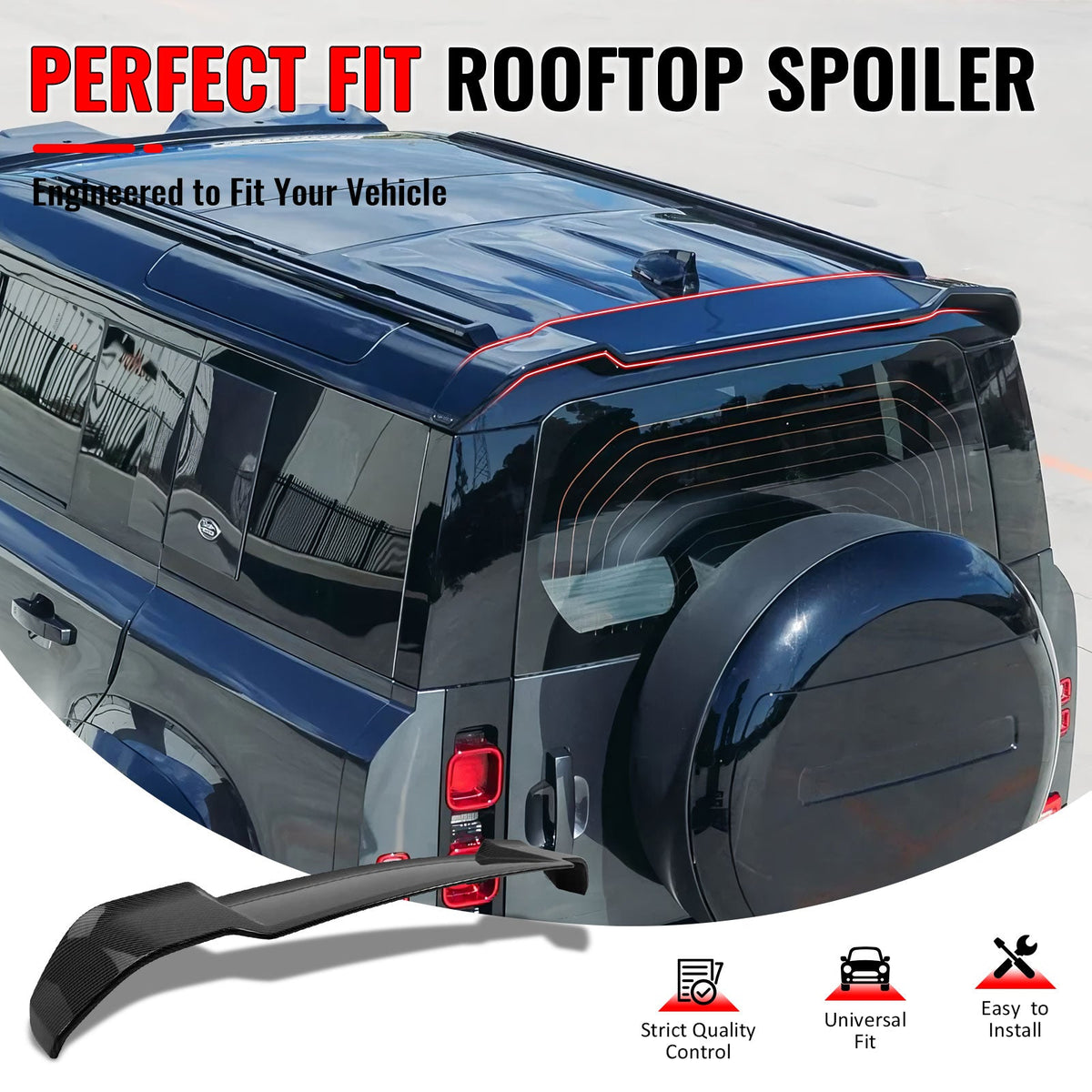 Roof Spoiler for Land Rover Defender 90 110 130 2020-2026 V Style Carbon Fiber Print ABS
