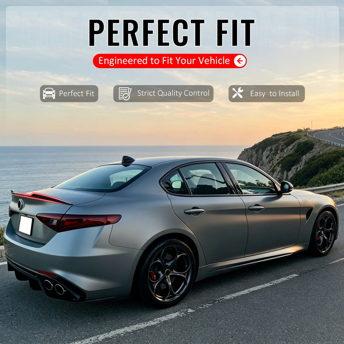 2017-2026 Alfa Romeo Giulia OE Style Rear Trunk Spoiler Wing Gloss Black ABS