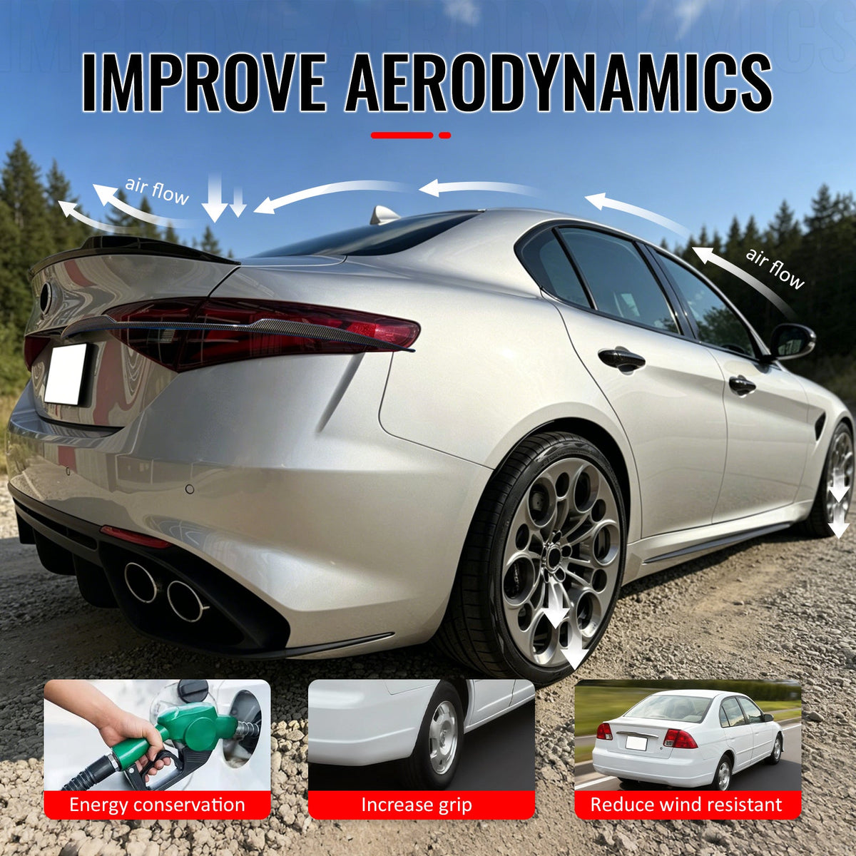 2017-2026 Alfa Romeo Giulia OE Style Rear Trunk Spoiler Wing Gloss Black ABS