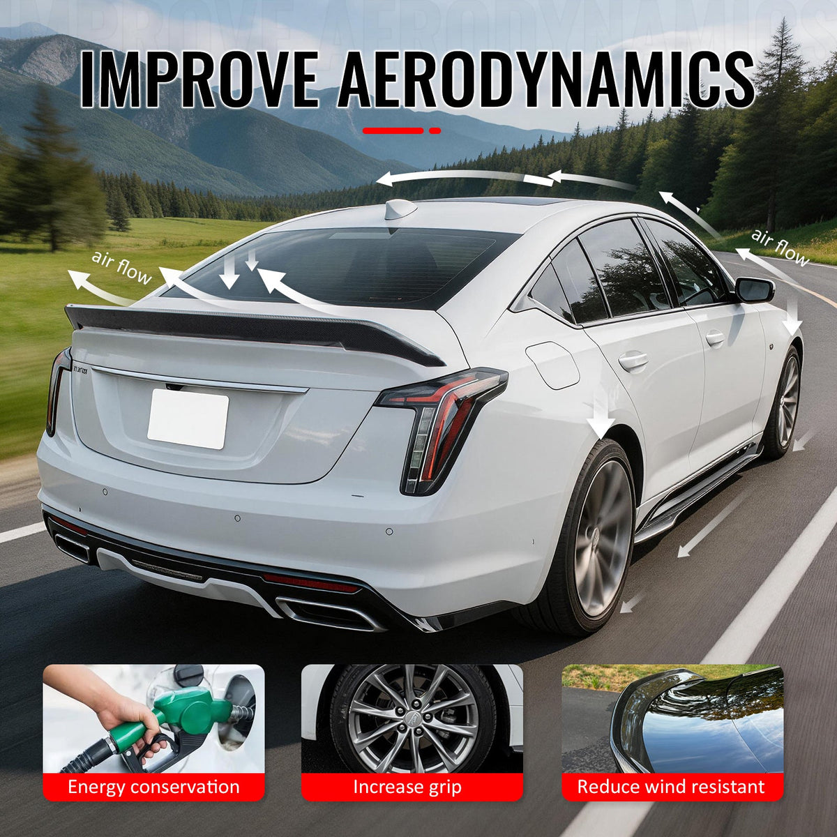 2020-2026 Cadillac CT5 V Blackwing Carbon Fiber Print Rear Spoiler ABS