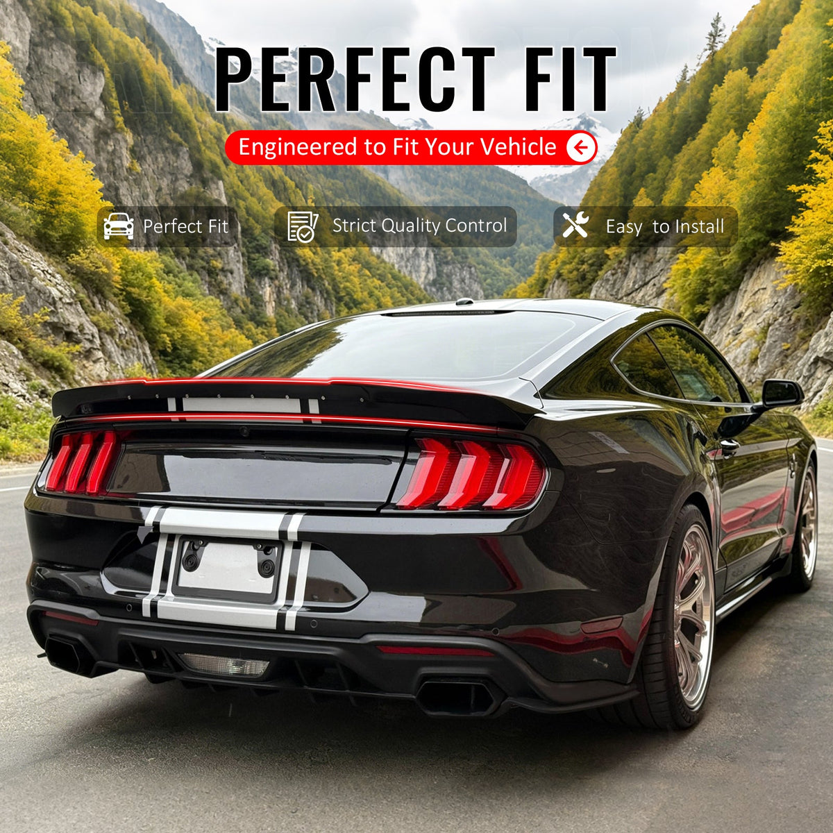 2015-2023 Ford Mustang Shelby Super Snake Style Trunk Spoiler Carbon Fiber Print ABS + Iron
