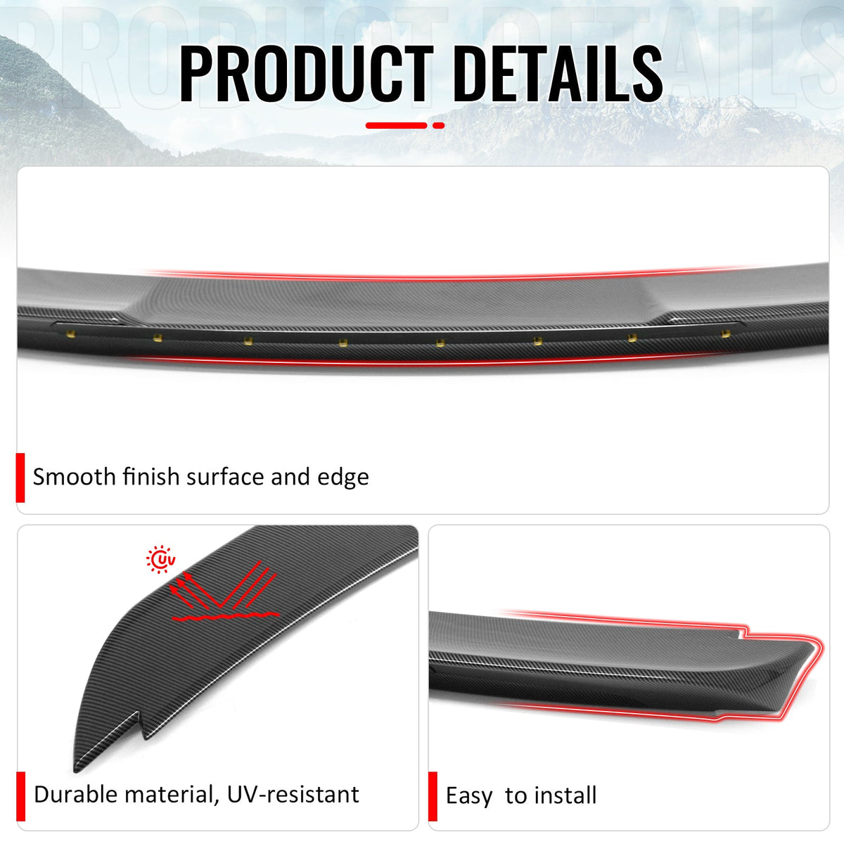 2015-2023 Ford Mustang Shelby Super Snake Style Trunk Spoiler Carbon Fiber Print ABS + Iron