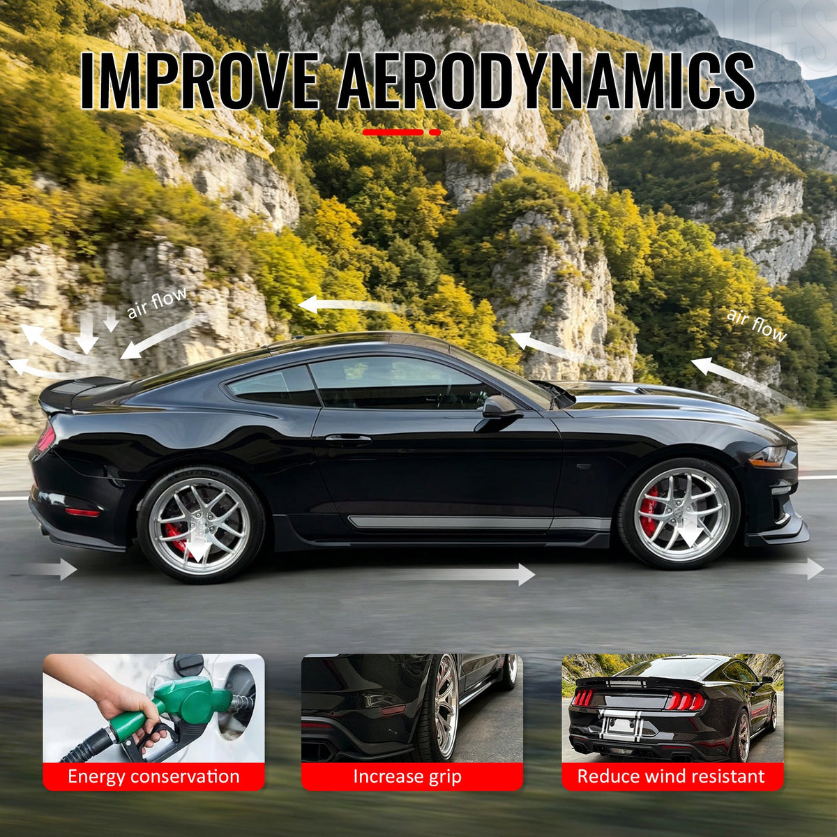 2015-2023 Ford Mustang Shelby Super Snake Style Trunk Spoiler Gloss Black ABS + Iron