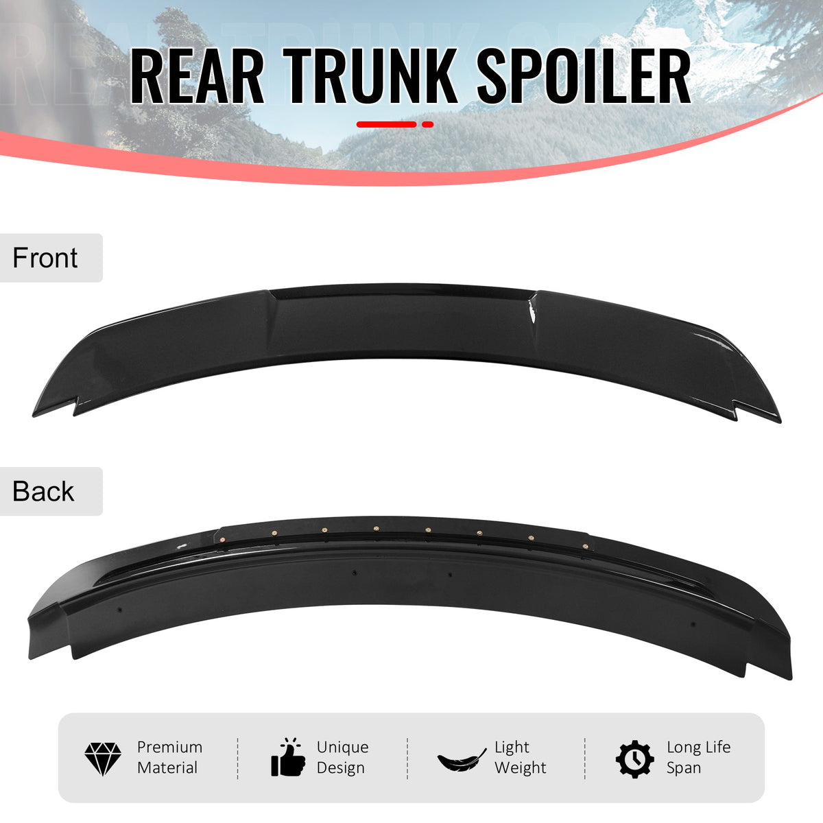 2015-2023 Ford Mustang Shelby Super Snake Style Trunk Spoiler Gloss Black ABS + Iron