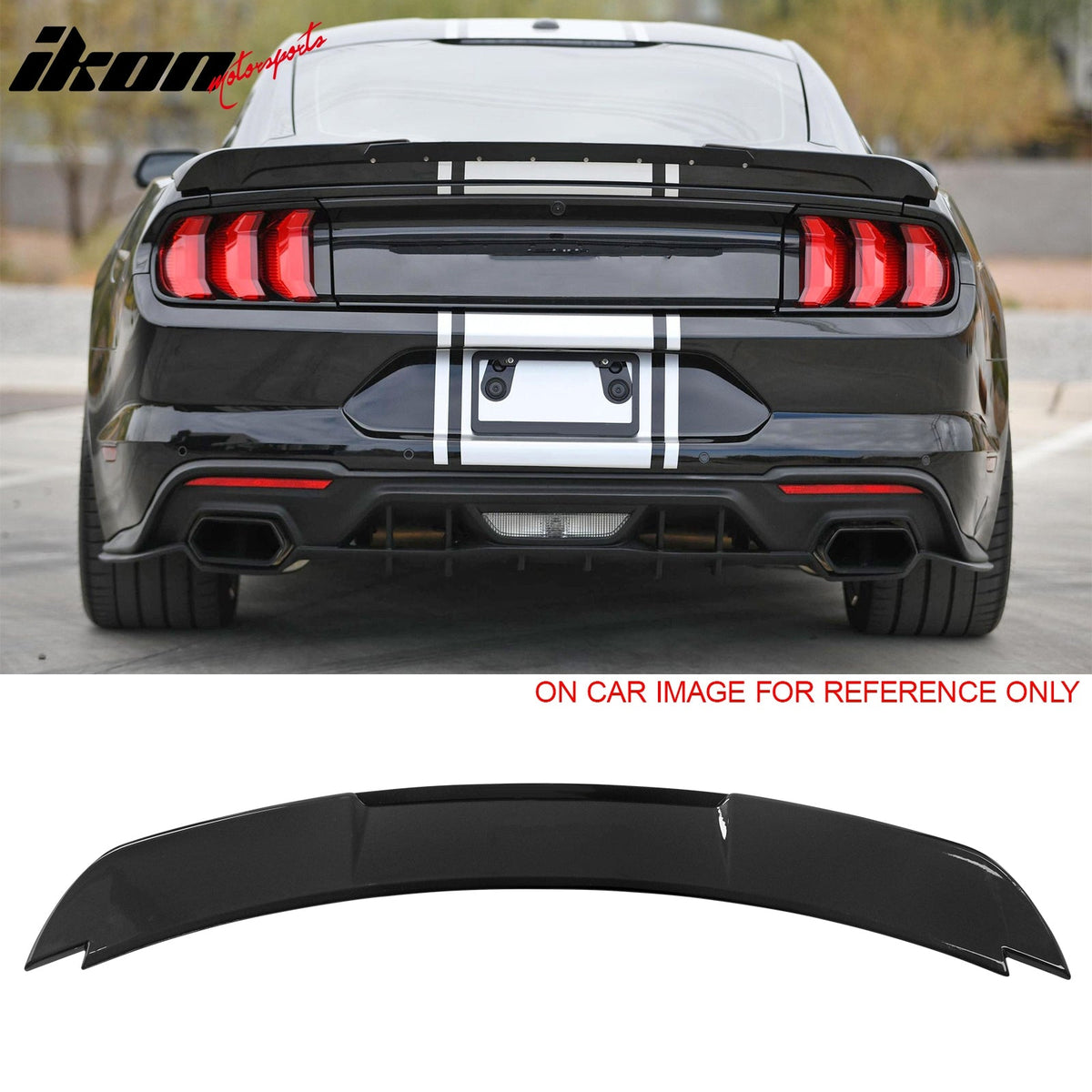 2015-2023 Ford Mustang Shelby Super Snake Style Trunk Spoiler Gloss Black ABS + Iron