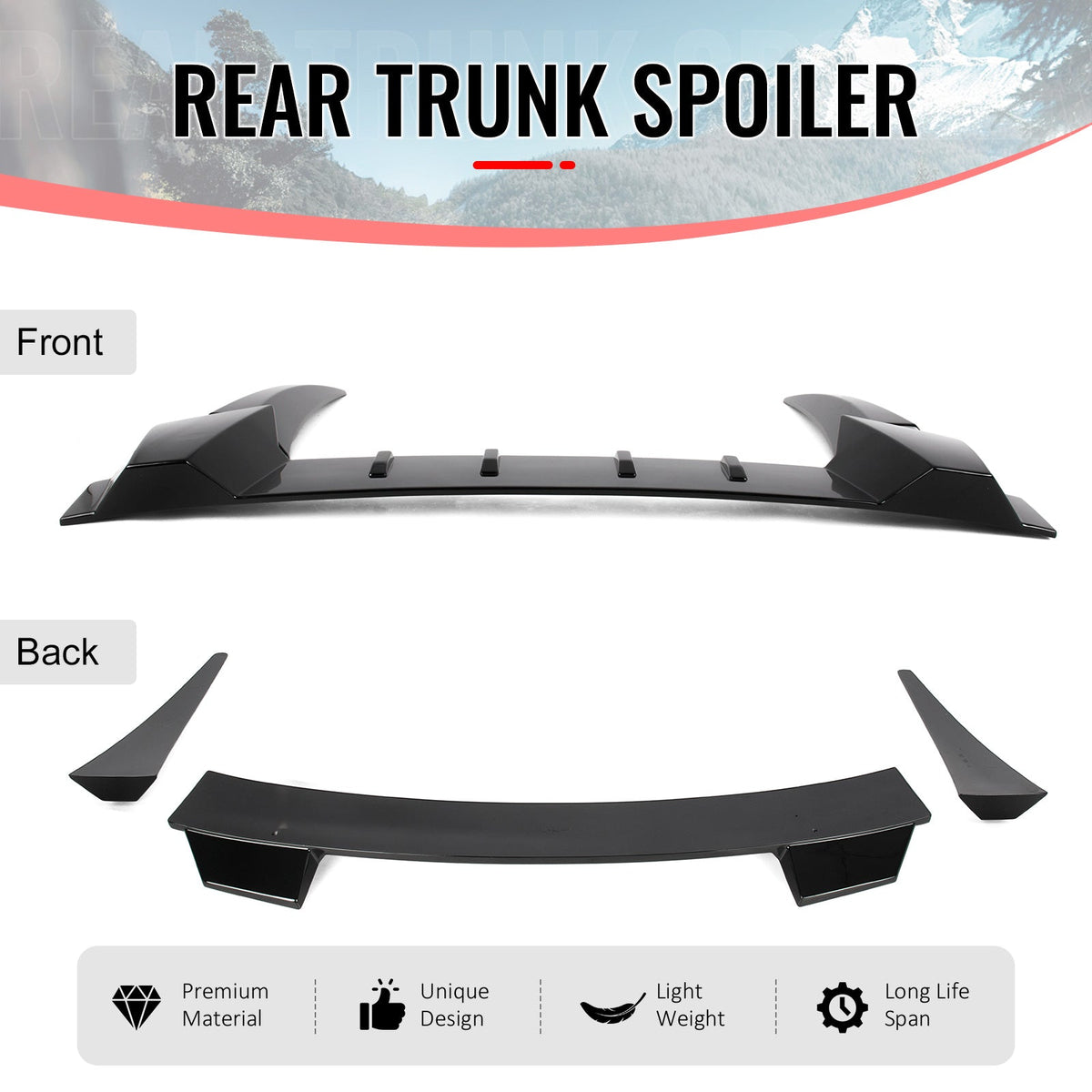 2006-2011 Honda Civic Type R Style Gloss Black Rear Roof Spoiler ABS