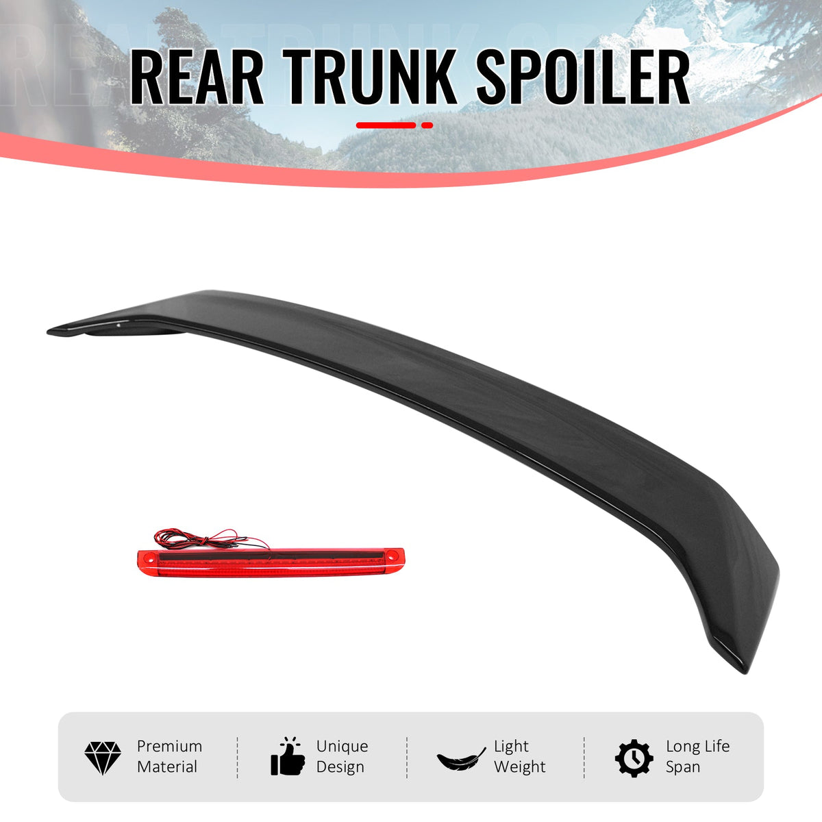 2006-2011 Honda Civic 8th Sedan OE Style Gloss Black Trunk Spoiler W/LED