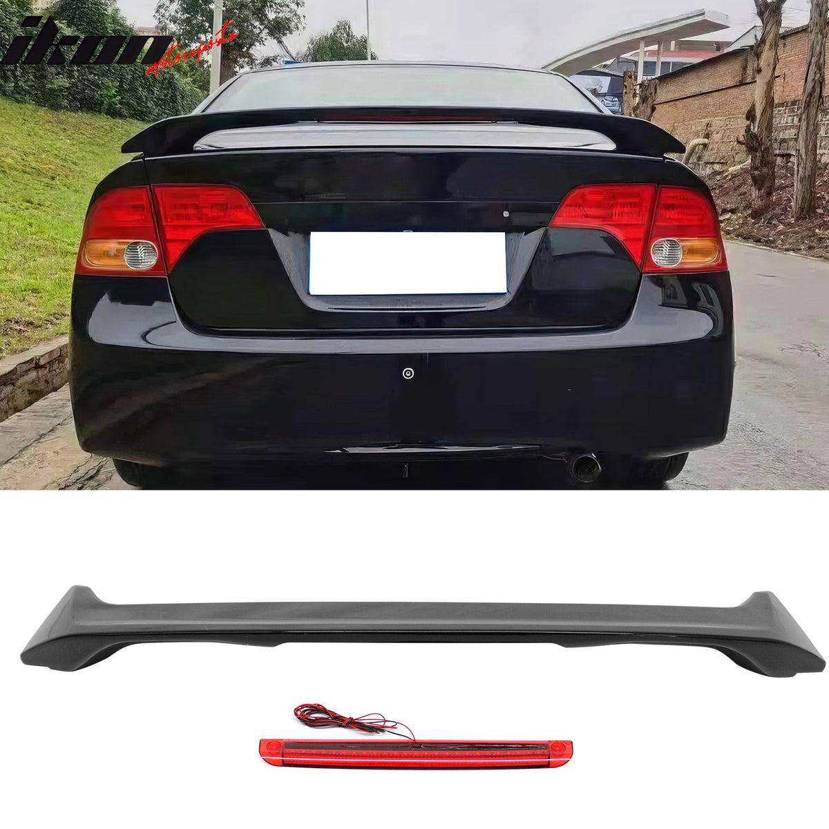 2006-2011 Honda Civic 8th Sedan OE Style Gloss Black Trunk Spoiler W/LED