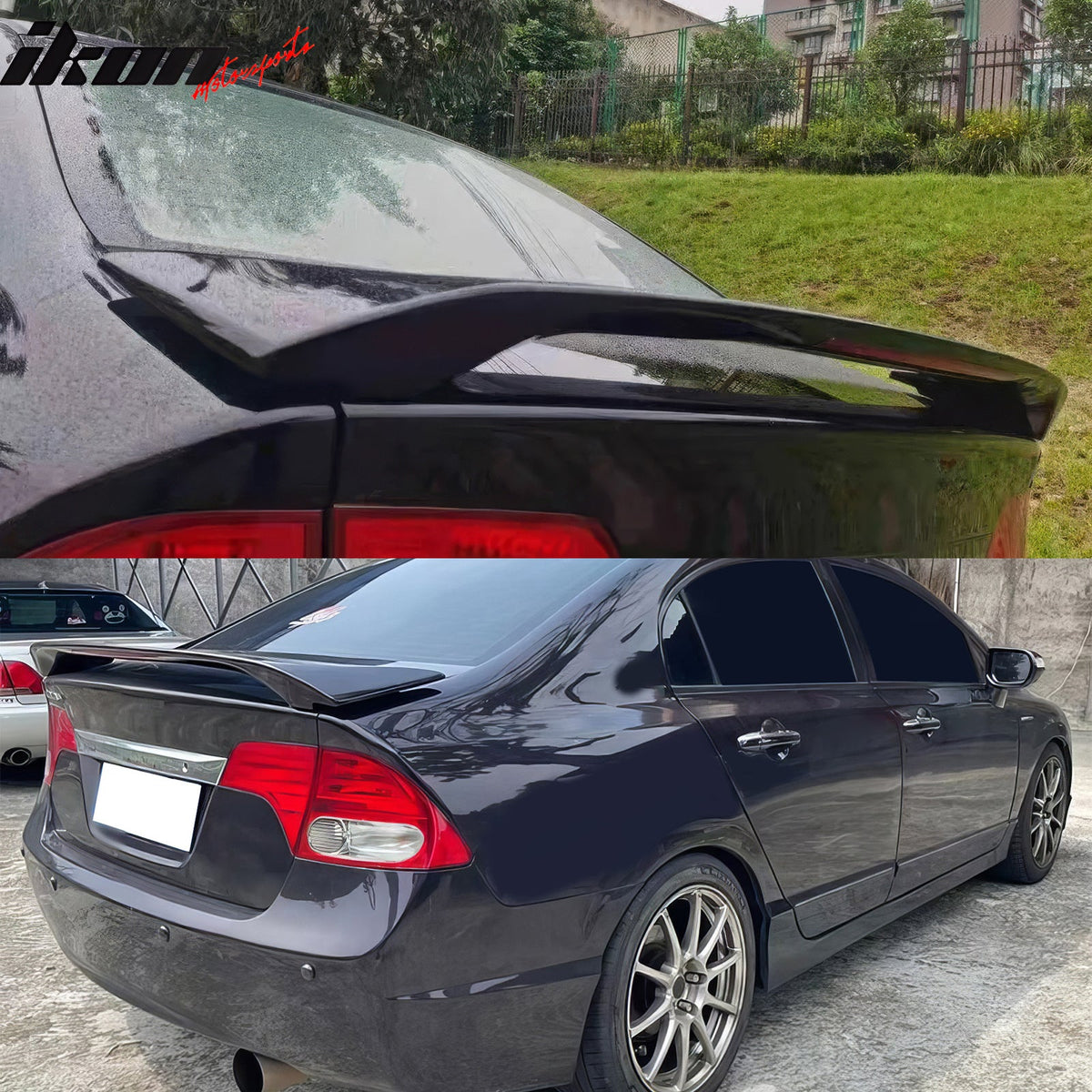 2006-2011 Honda Civic 8th Sedan OE Style Gloss Black Trunk Spoiler W/LED