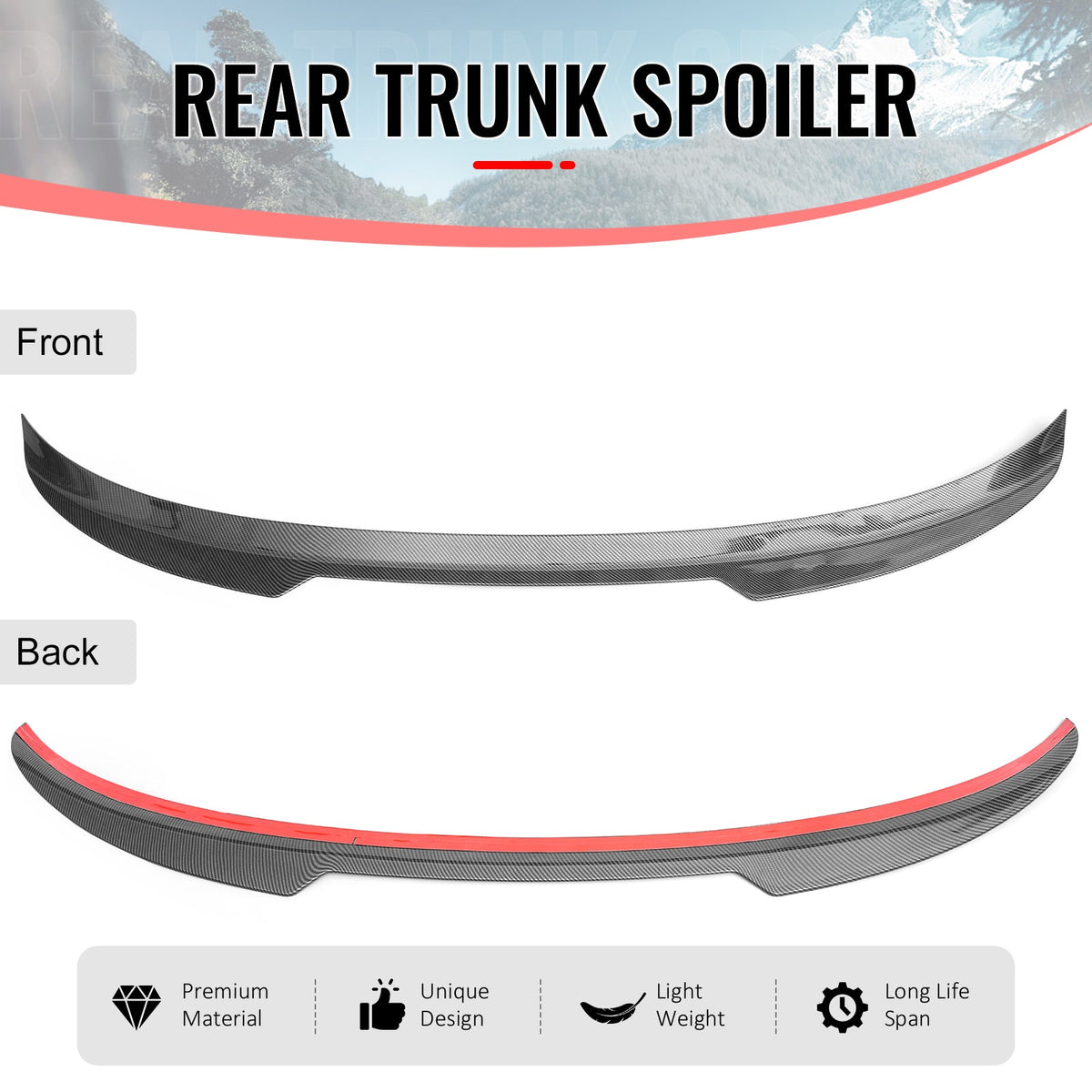 2022-2026 Honda Civic FL Type R Hatchback V Style Rear Trunk Spoiler Wing Carbon Fiber Print ABS