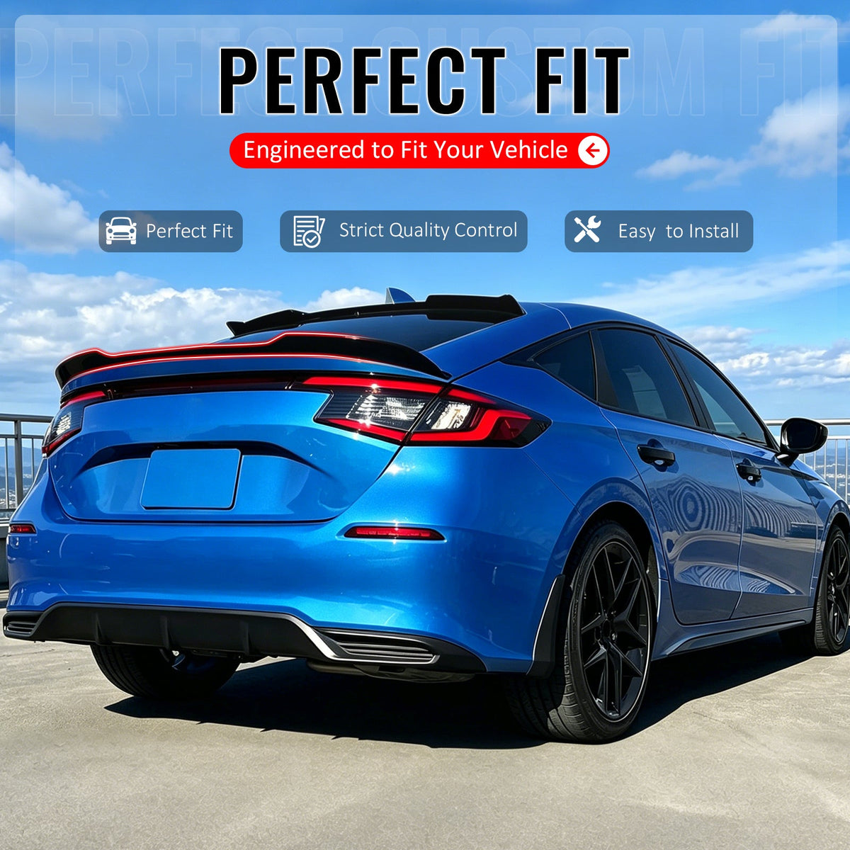 2022-2026 Honda Civic FL Type R Hatchback V Style Rear Trunk Spoiler Wing Gloss Black ABS