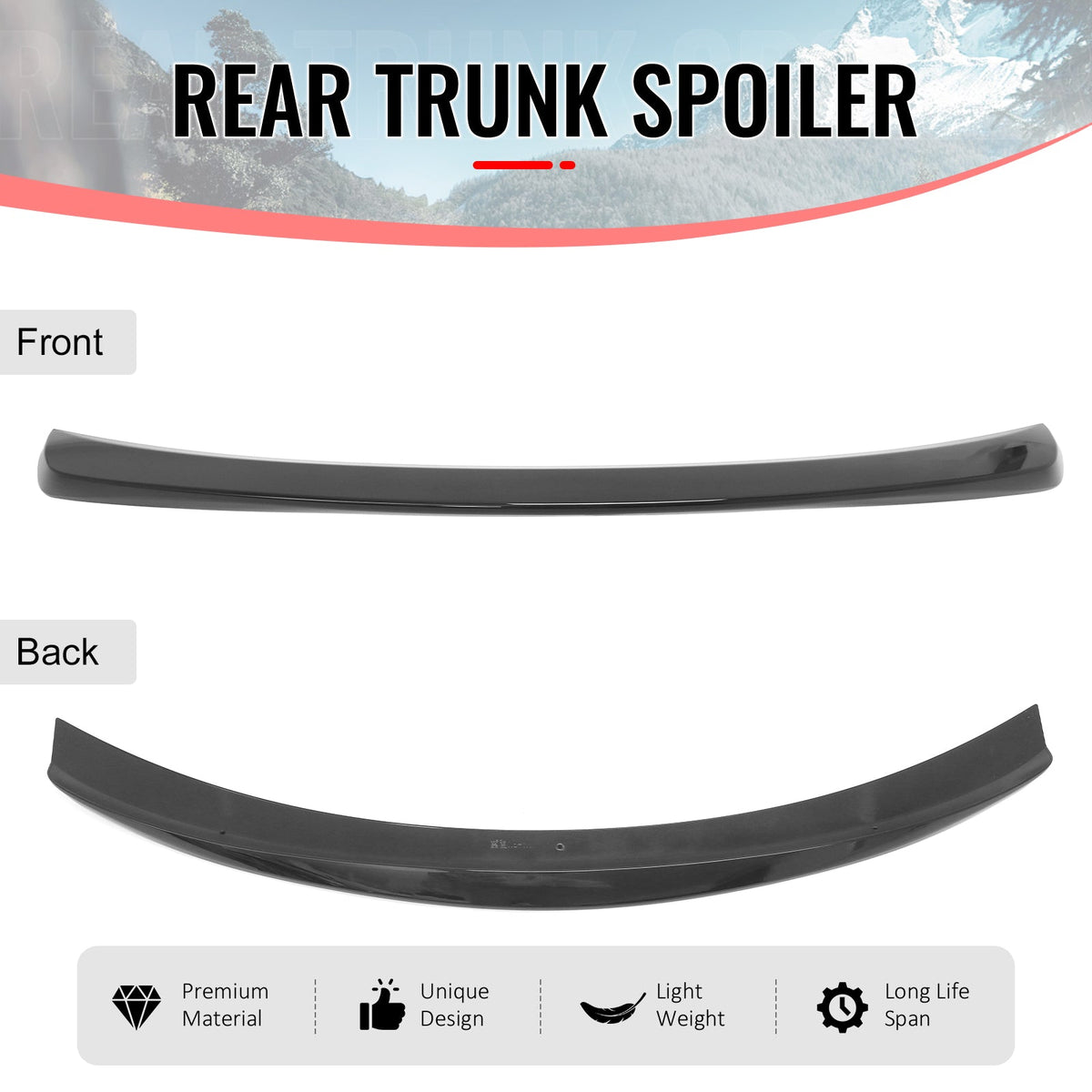 2012-2017 Hyundai Accent Sedan 4-Door Gloss Black Trunk Spoiler ABS