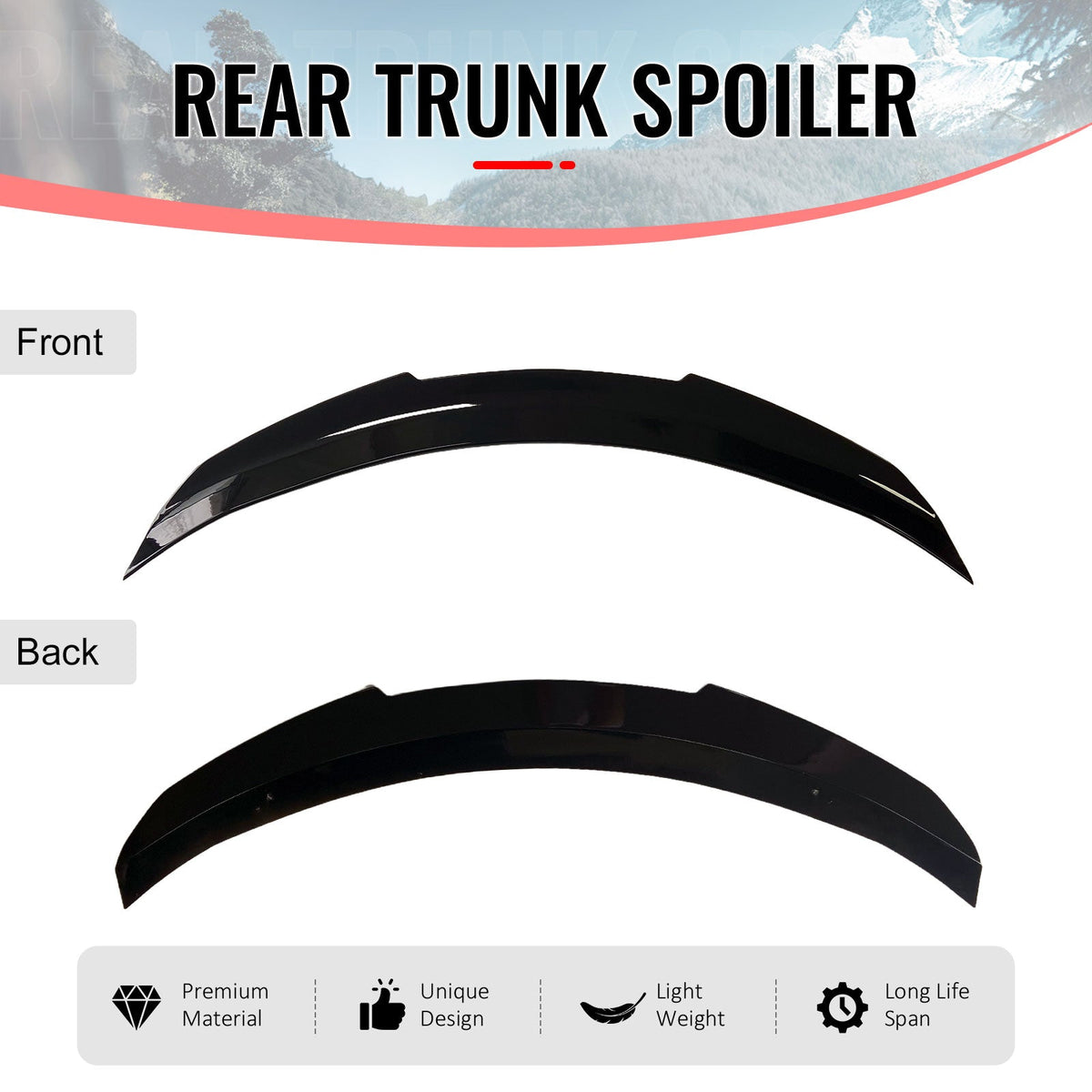 2017-2022 INFINITI Q60 PSM Style Rear Trunk Spoiler Gloss Black ABS