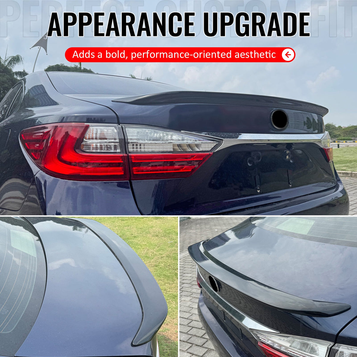 2013-2018 Lexus ES300h ES350 XV60 Rear Trunk Boot Deck Lid Spoiler Wing Lip OE Style Gloss Black ABS Plastic