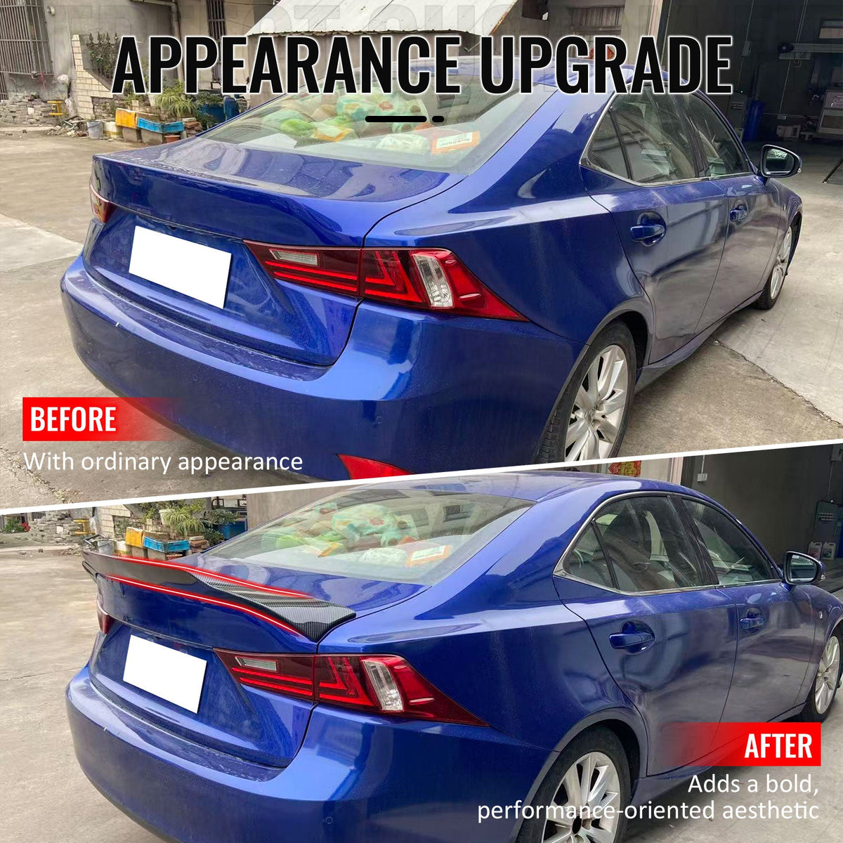 Trunk Spoiler for Lexus IS200t IS250 IS300 IS350 Sedan 2014-2020 R Style Carbon Fiber Print ABS
