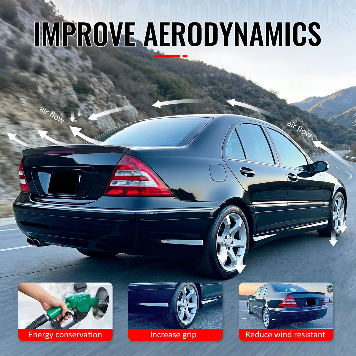 2001-2007 Benz C-Class W203 Sedan 4-Door IKON Style Unpainted Black Trunk Spoiler ABS