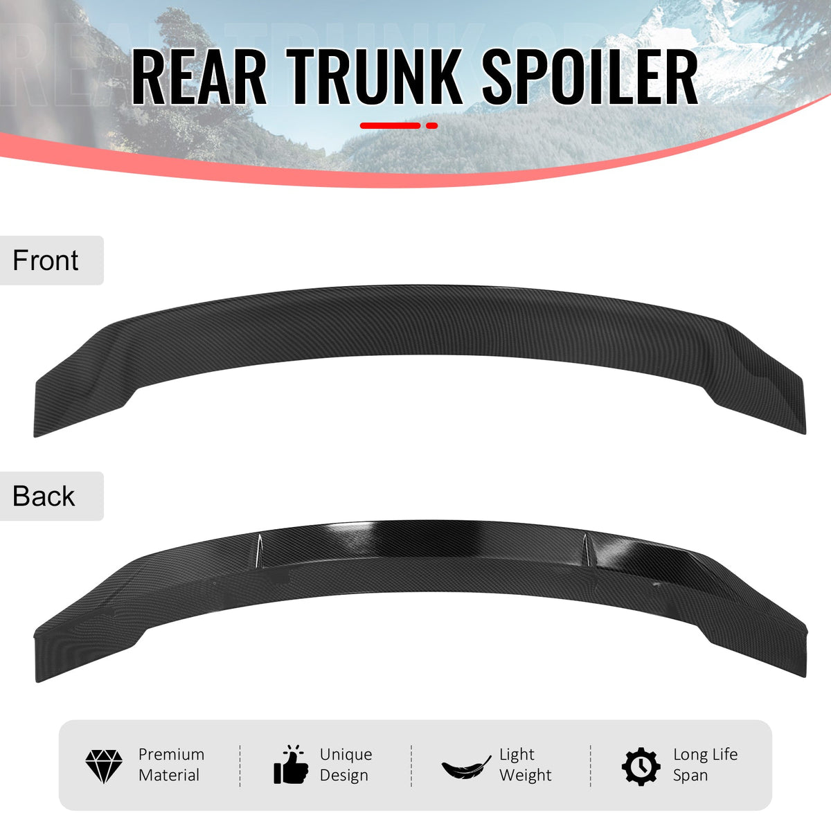 2008-2017 Mitsubishi Lancer R Style Carbon Fiber Print Trunk Spoiler ABS