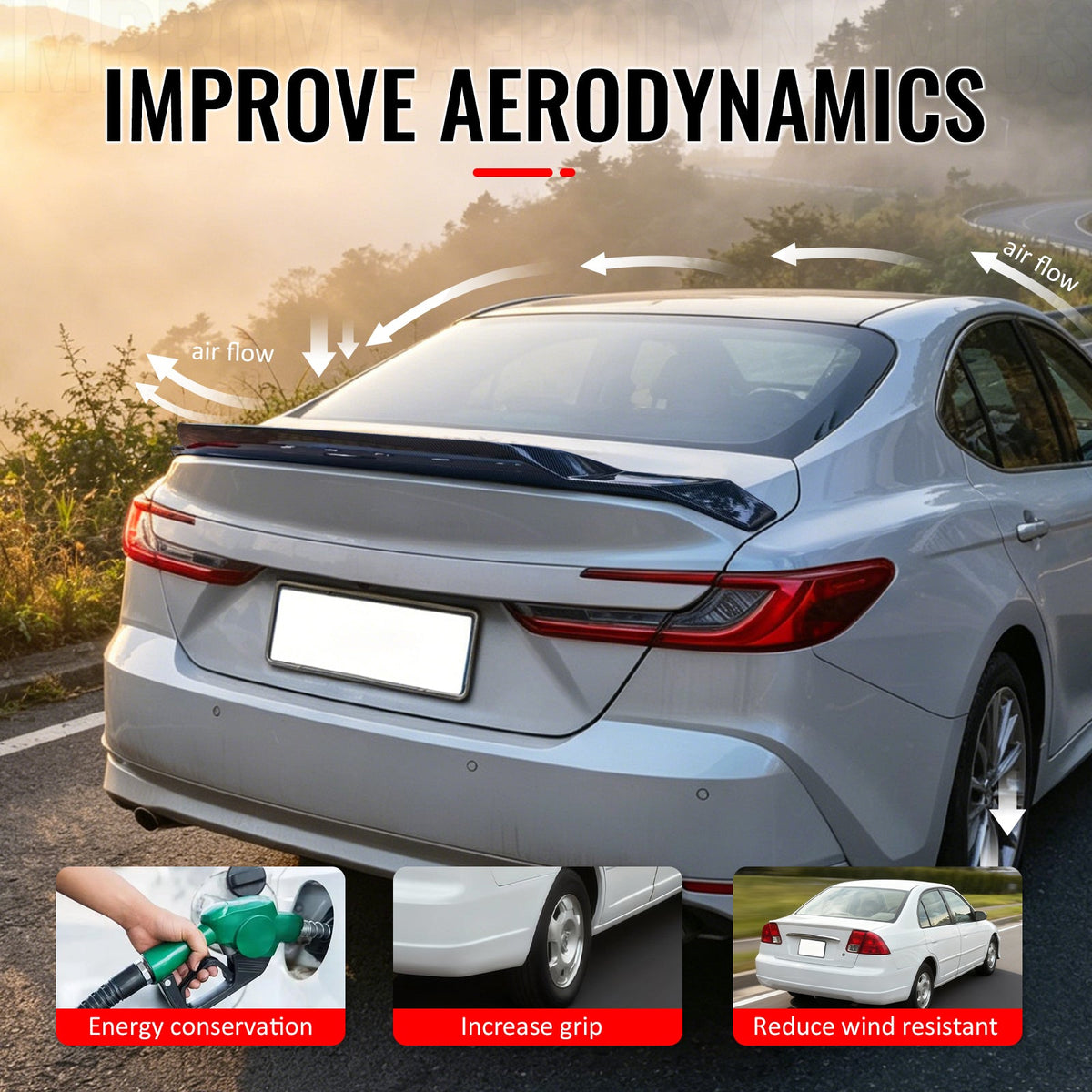 2025-2026 Toyota Camry XV80 9th R Style Carbon Fiber Print Trunk Spoiler ABS