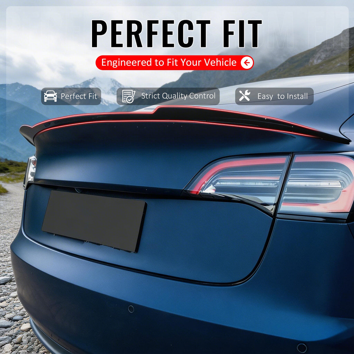 Rear Trunk Deck Lid Wing Lip for Tesla Model 3 2017-2023 MX Style Painted Gloss Black ABS Plastic