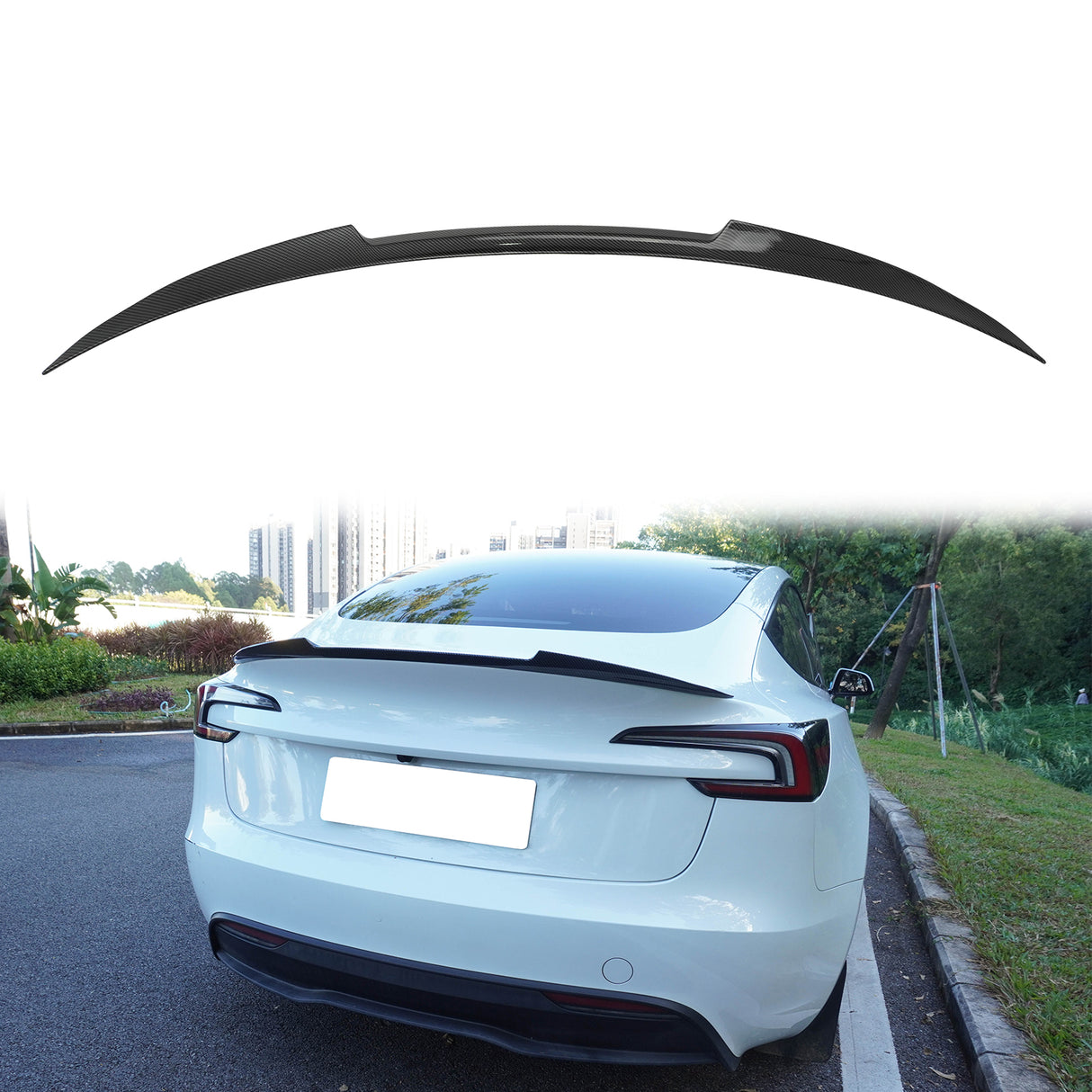 2024-Up Tesla Model 3 V Style Carbon Fiber Print Trunk Spoiler Lip ABS