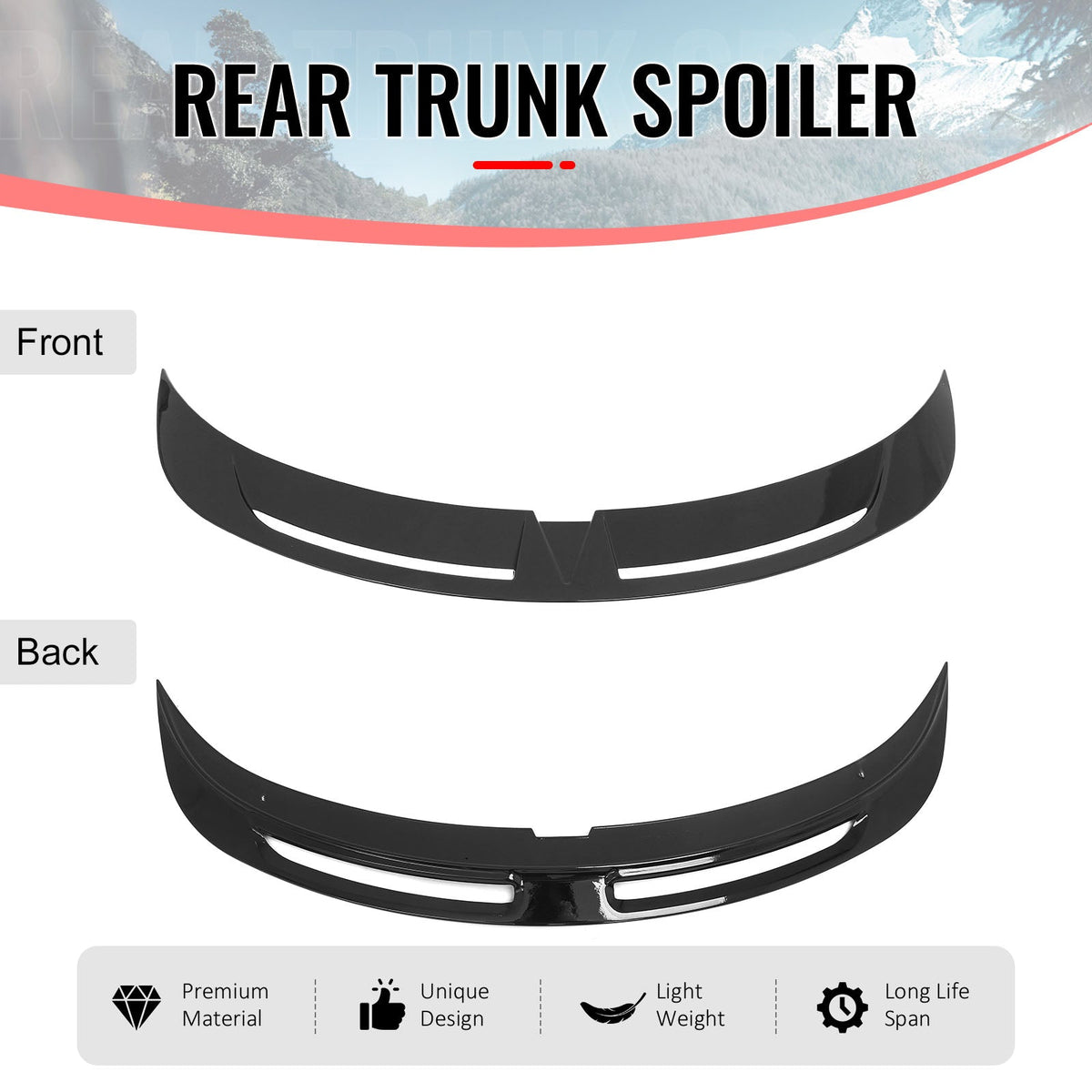 2025-2026 Tesla Model Y Trunk Spoiler IKON V2 Style Gloss Black ABS Plastic Rear Trunk Lid Spoiler Wing Lip