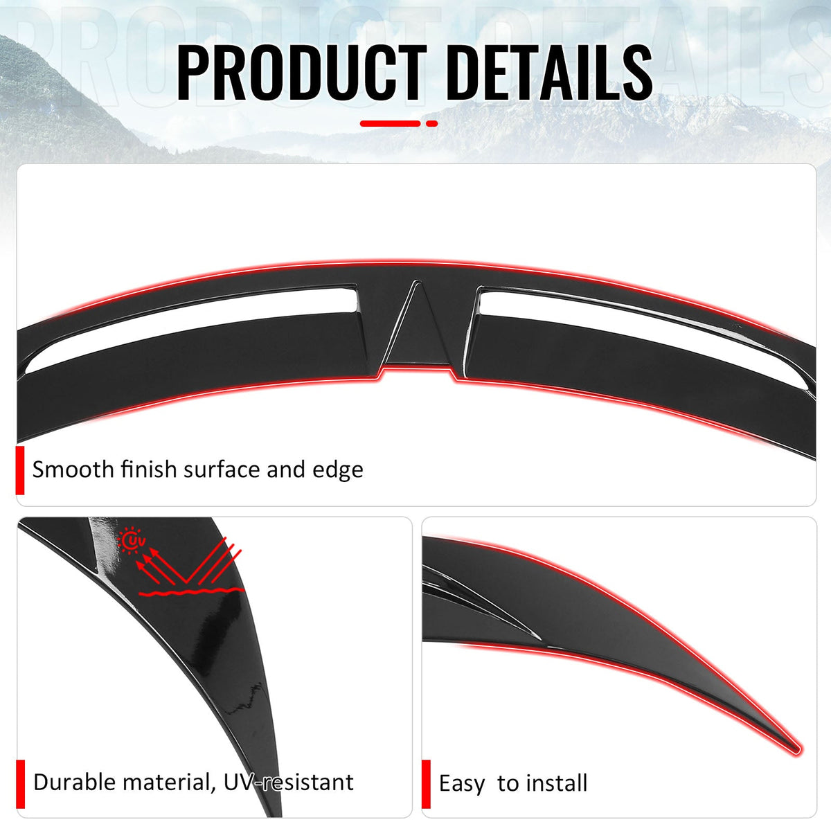 2025-2026 Tesla Model Y Trunk Spoiler IKON V2 Style Gloss Black ABS Plastic Rear Trunk Lid Spoiler Wing Lip