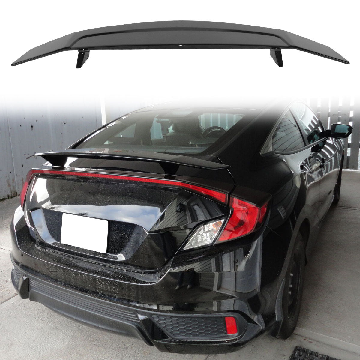 Rear Spoiler Wing Lip Wing for Universal Fitment 2 Post Gloss Black ABS