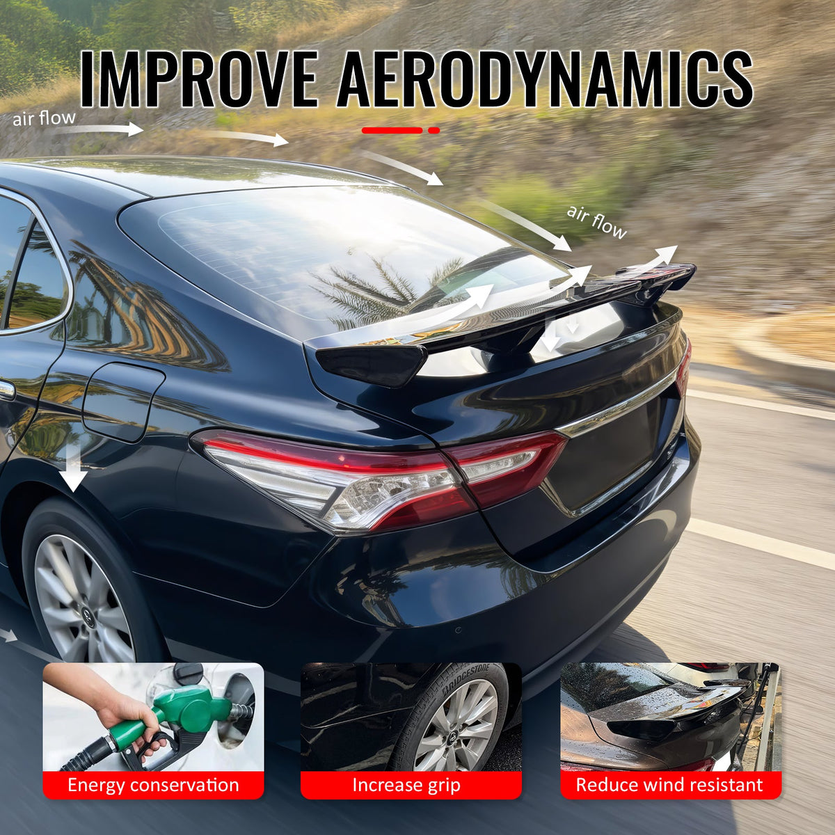 2018-2024 Toyota Camry 54'' PRO Style Matte Black Rear Trunk Spoiler Wing Lip ABS