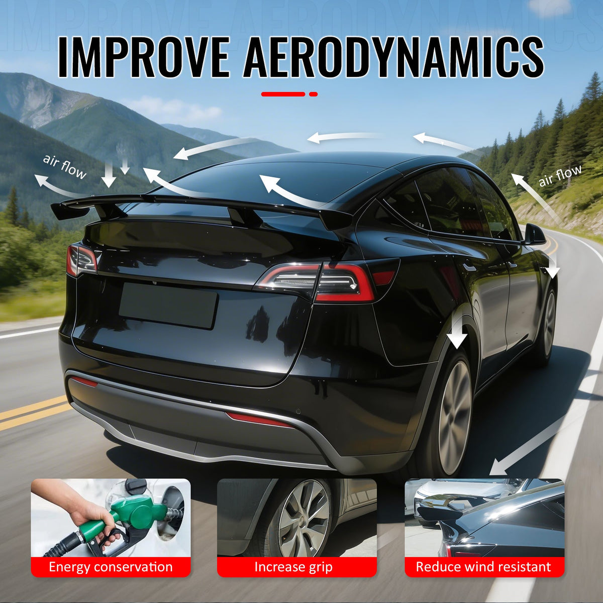 2020-2026 Tesla Model Y 54'' PRO Style Matte Black Rear Trunk Spoiler Wing Lip ABS