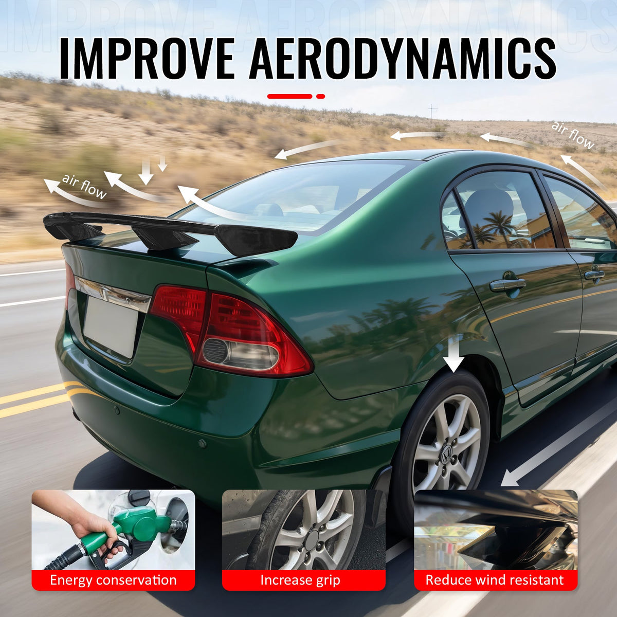 2006-2011 Honda Civic 54'' PRO Style Gloss Black Rear Trunk Spoiler Wing Lip ABS