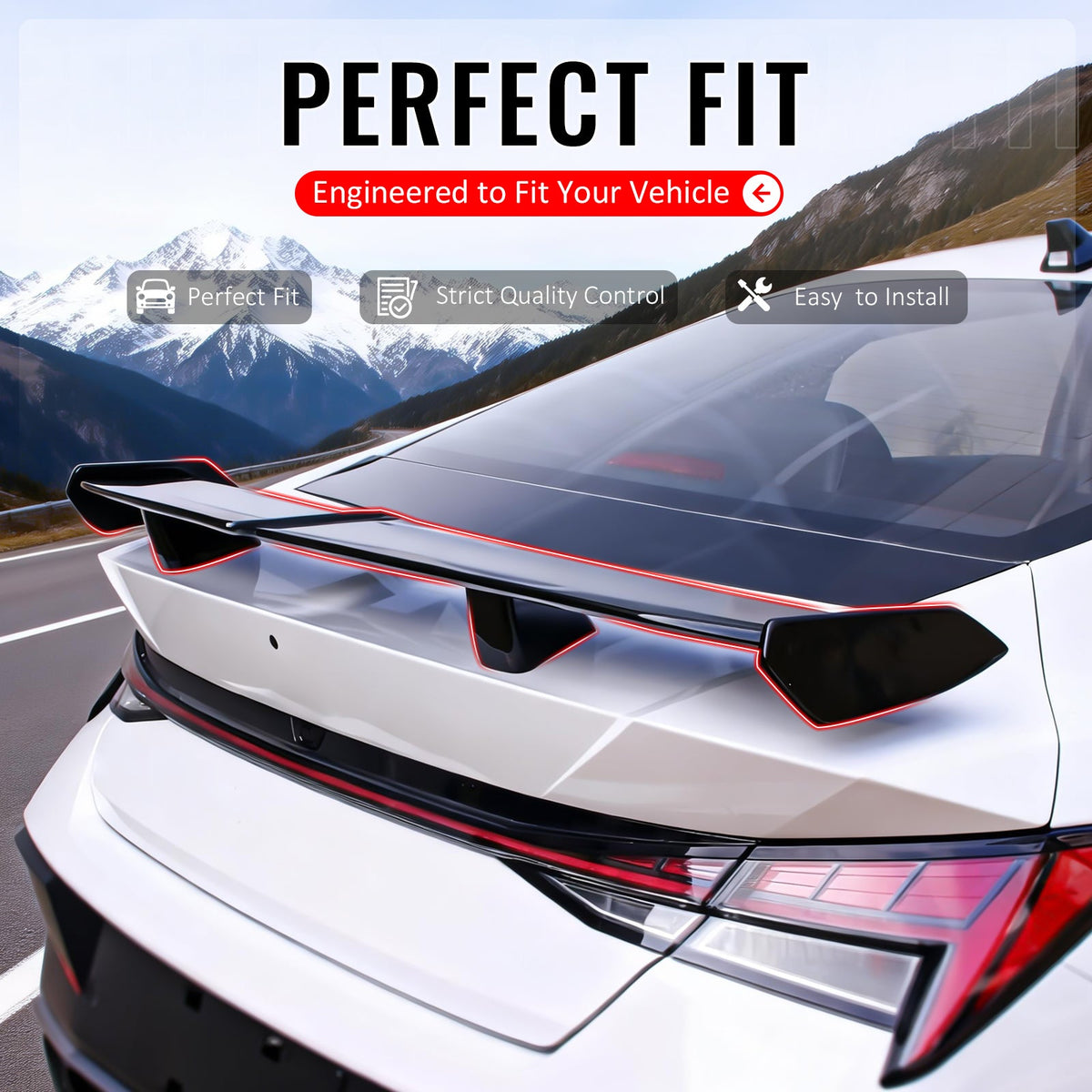 2021-2026 Hyundai Elantra 54'' PRO Style Gloss Black Rear Trunk Spoiler Wing Lip ABS
