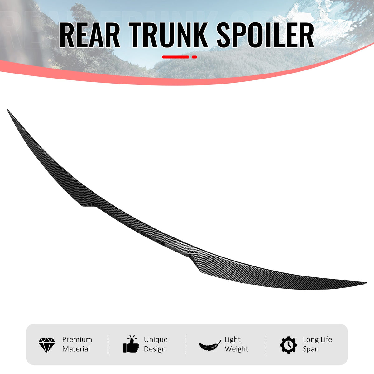 2017-2026 Alfa Romeo Stelvio V Style Trunk Middle Spoiler Wing Carbon Fiber Print