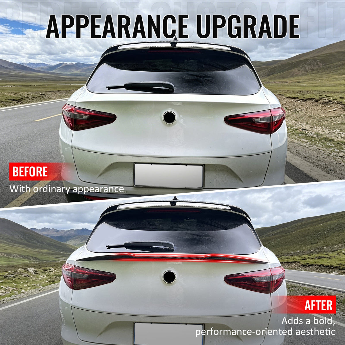 2017-2026 Alfa Romeo Stelvio V Style Trunk Middle Spoiler Wing Carbon Fiber Print