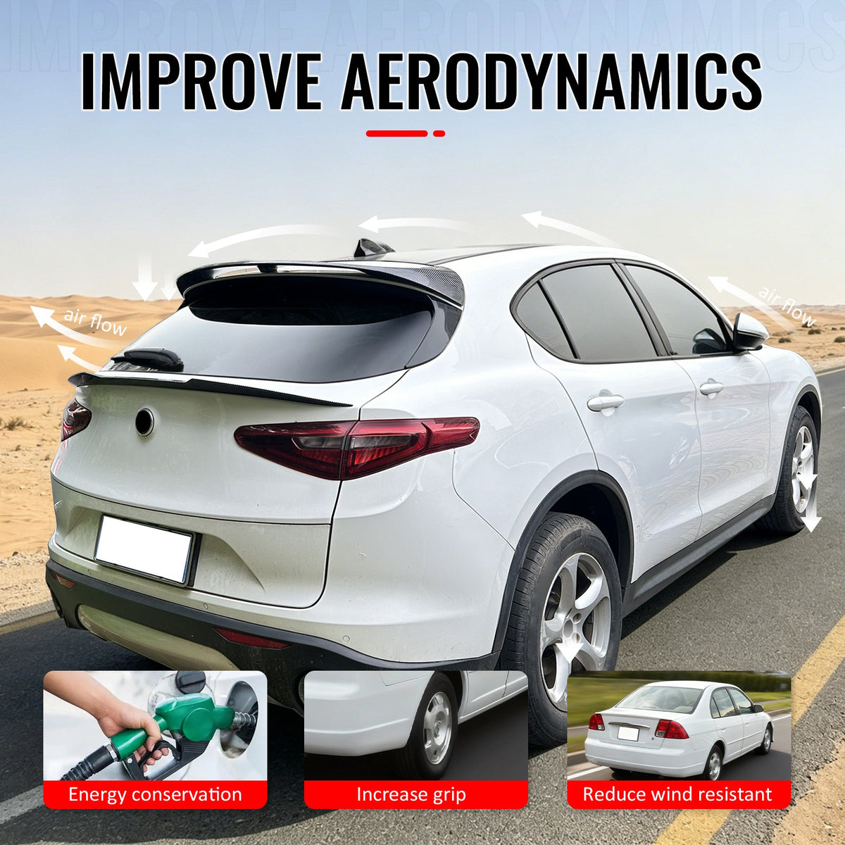 2017-2026 Alfa Romeo Stelvio V Style Trunk Middle Spoiler Wing Carbon Fiber Print