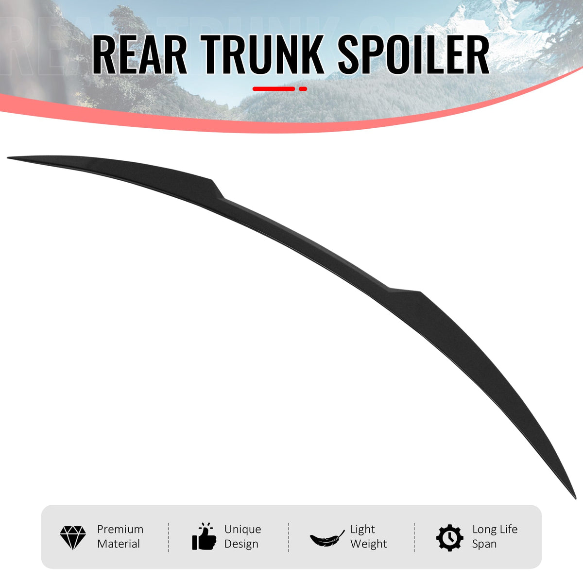 2017-2026 Alfa Romeo Stelvio V Style Trunk Middle Spoiler Wing Gloss Black ABS