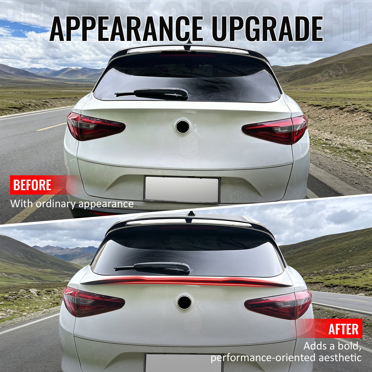 2017-2026 Alfa Romeo Stelvio V Style Trunk Middle Spoiler Wing Gloss Black ABS