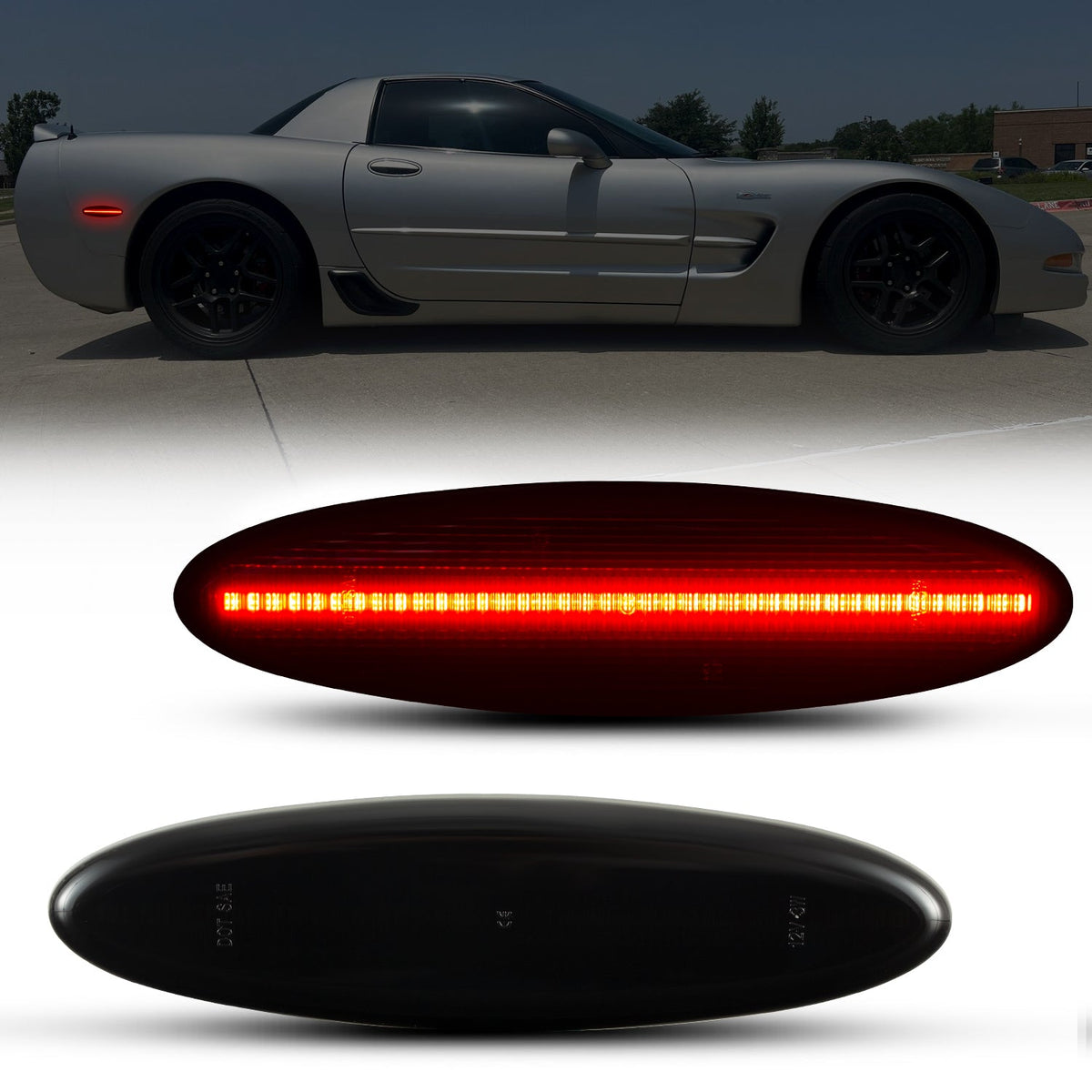 1997-2004 Corvette C5 Rear Bumper Smoke Lens Red LED Side Markers