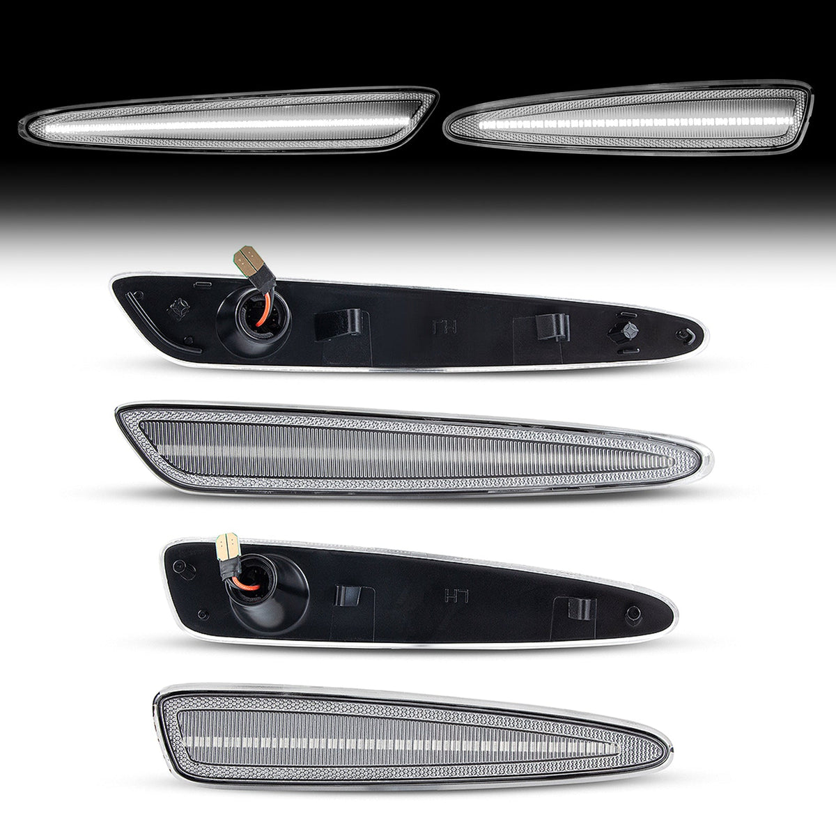 2005-2013 Corvette C6 Clear Lens White Dynamic Animation LED Side Markers Set