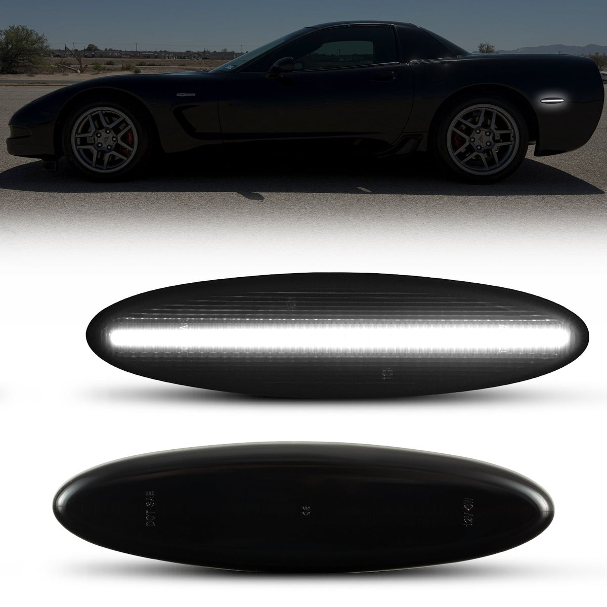 1997-2004 Corvette C5 Rear Bumper Smoke Lens White LED Side Markers