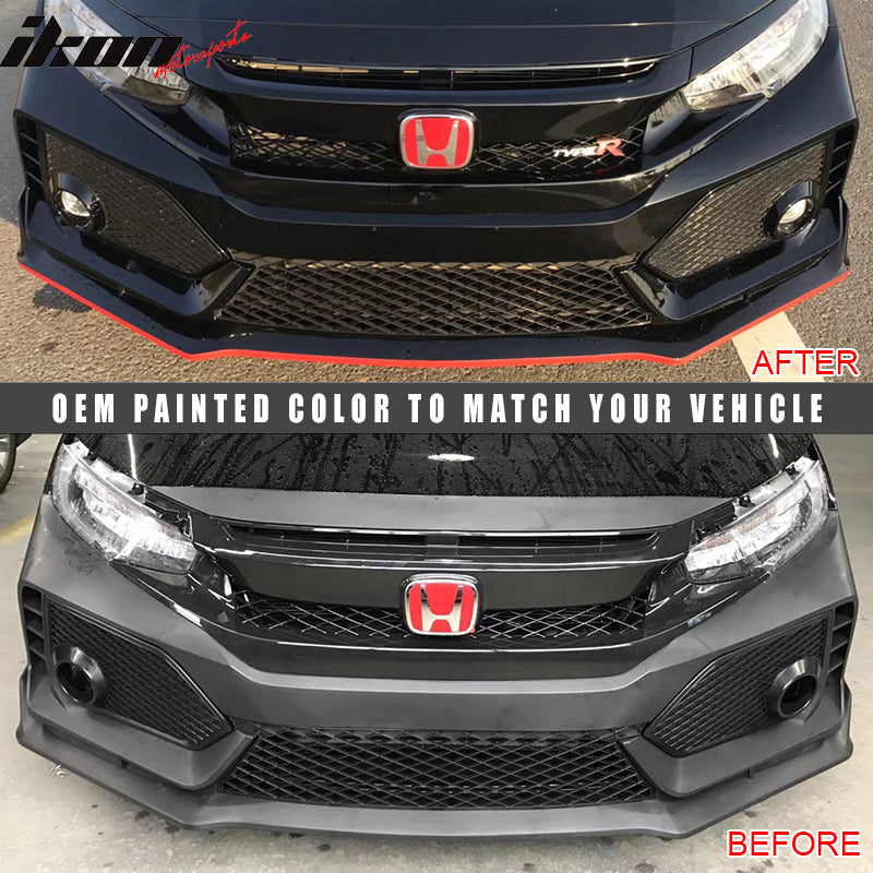 2016-2021 Honda Civic Type-R Style Front Bumper & Lip Gloss Black Red