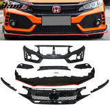2016-2021 Honda Civic Front Bumper + Grille + Lip Gloss Black Type-R