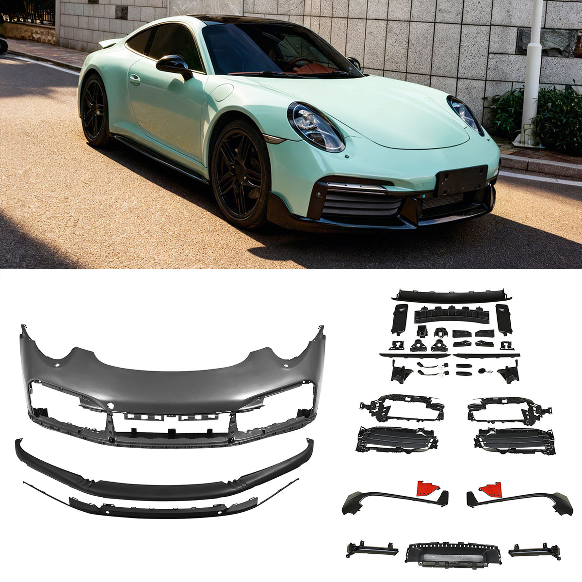 Front Bumper Cover for Porsche 911 991 12-19 to 992 Turbo SD Style w/ DRL