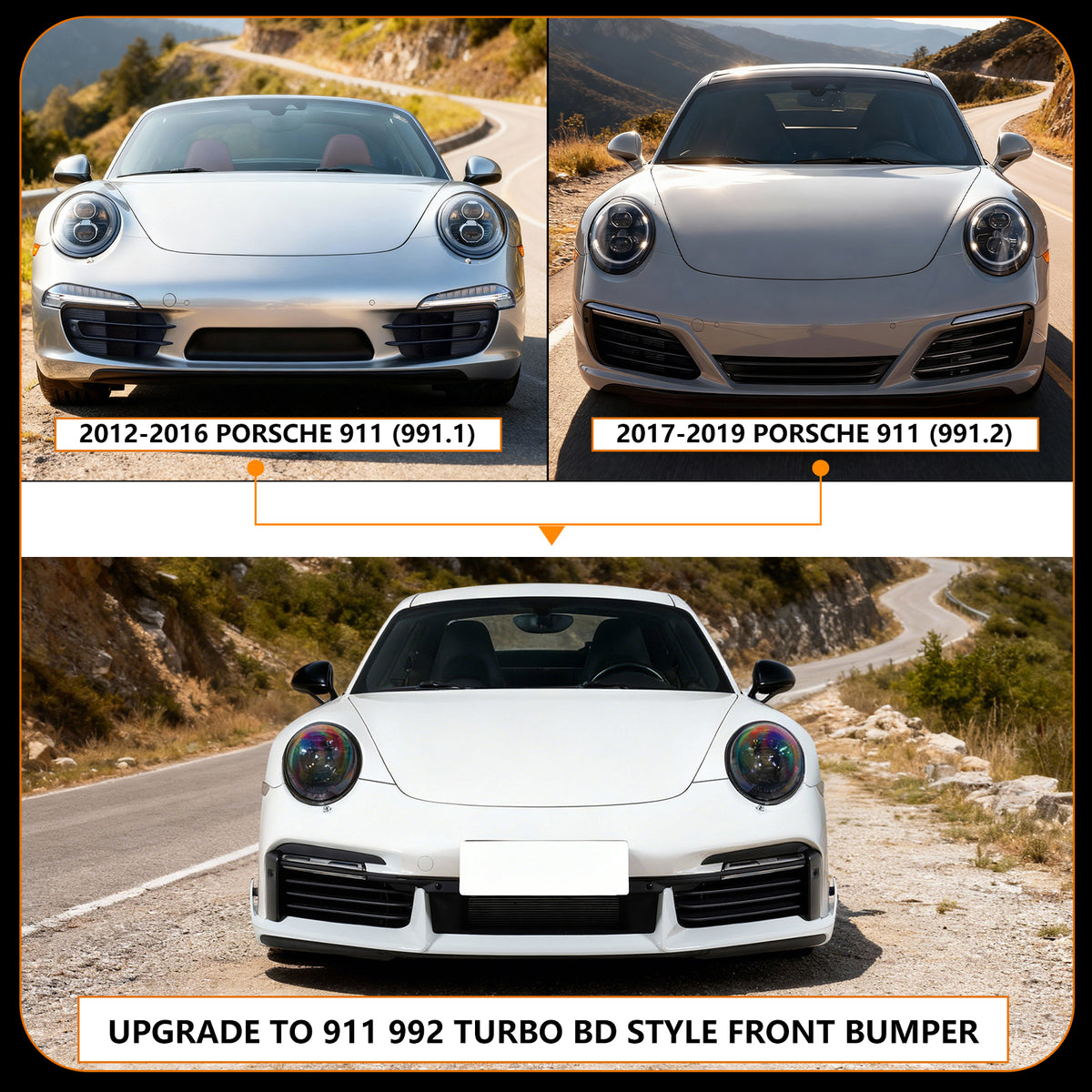 Front Bumper Cover for Porsche 911 991 12-19 to 992 Turbo SD Style w/ DRL