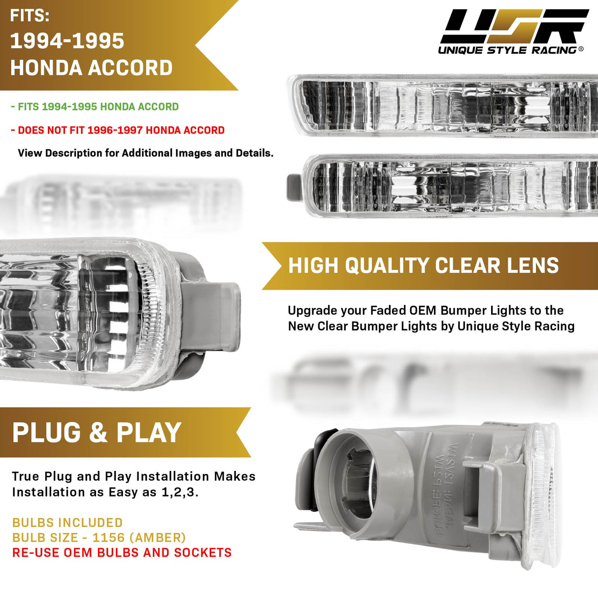 1994-1995 Honda Accord Depo Style Amber Bumper Lights