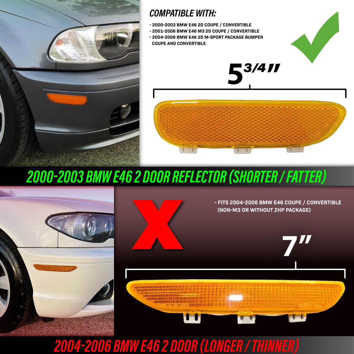 2000-2003 BMW E46 2D/Cabrio Smoke Front White LED Bumper Reflector