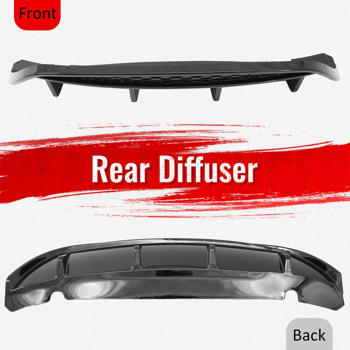 2017-2026 Alfa Romeo Stelvio Gloss Black V Style Rear Bumper Diffuser Guard ABS