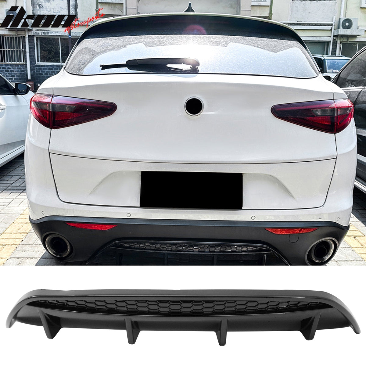2017-2026 Alfa Romeo Stelvio Gloss Black V Style Rear Bumper Diffuser Guard ABS